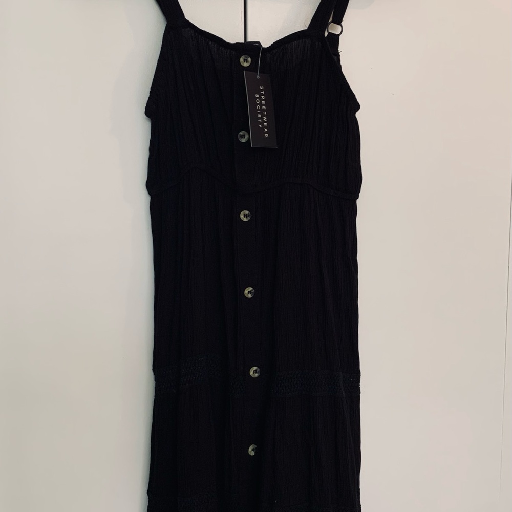 Streetwear Society Black Button Midi Dress